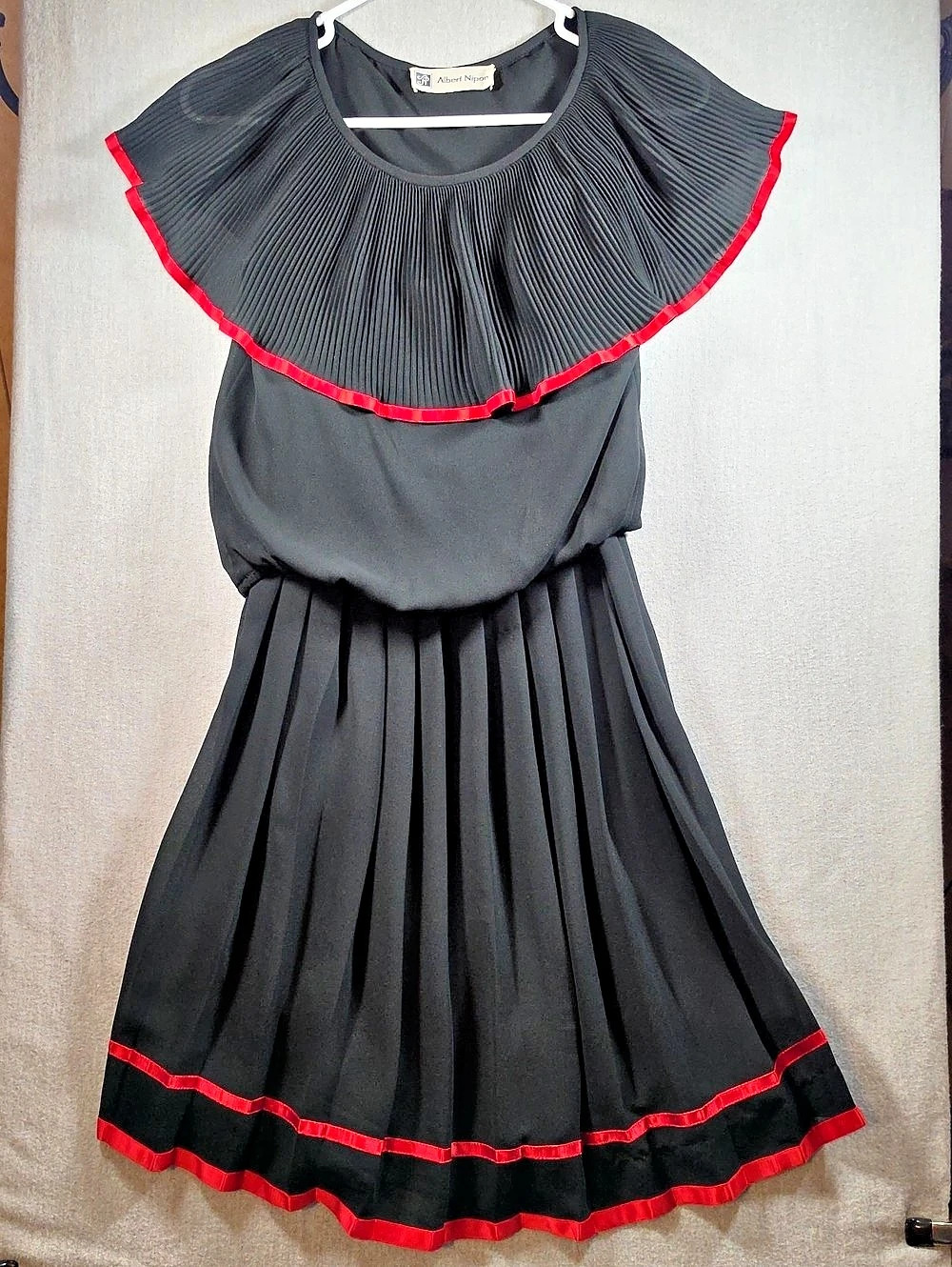 Albert Nipon Vintage Pleated 2 Piece Mini Dress in Black & Red